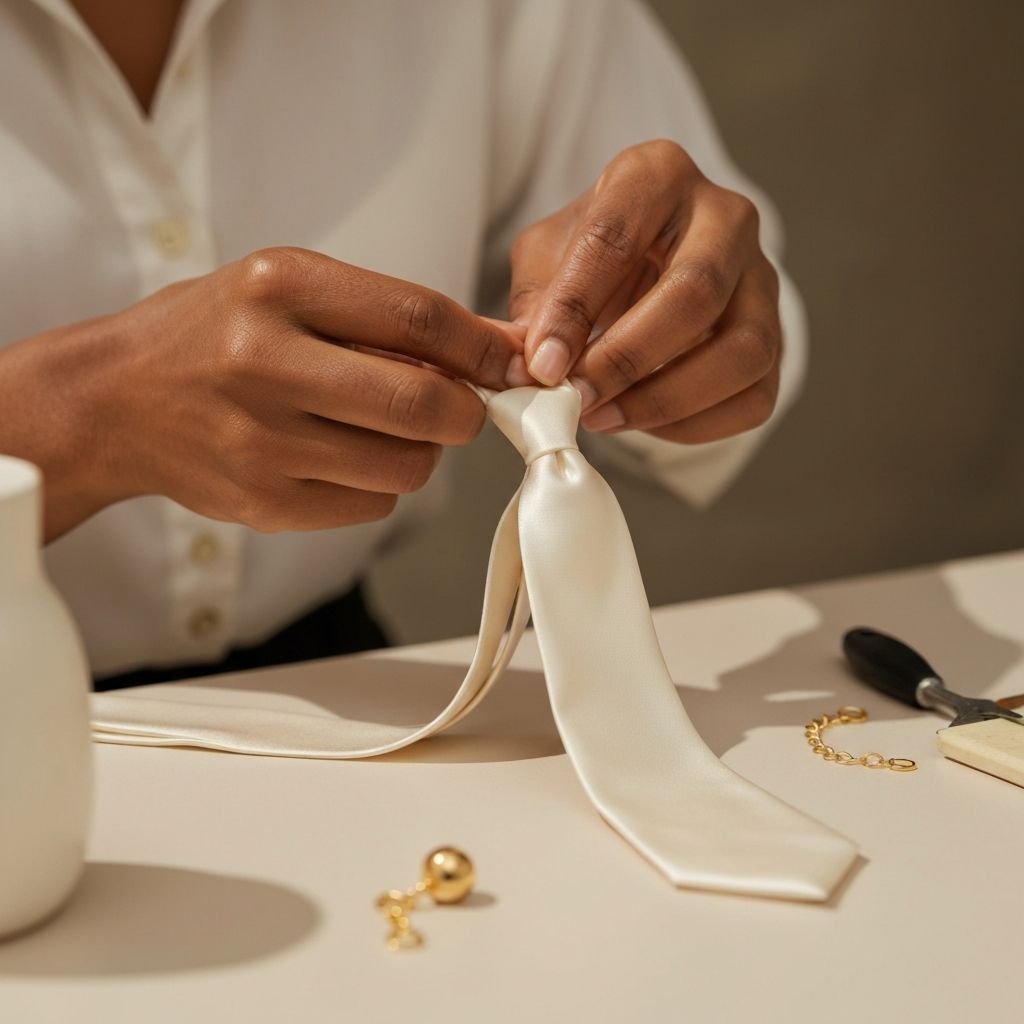 Tay'sha crafting a necktie necklace